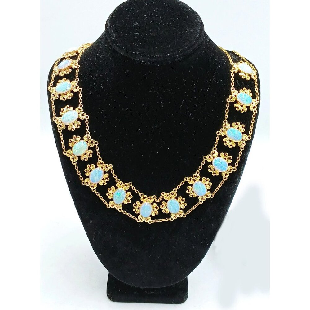 Genuine 32.81 Cts Opal Festoon Necklace 14k Yellow Gold
